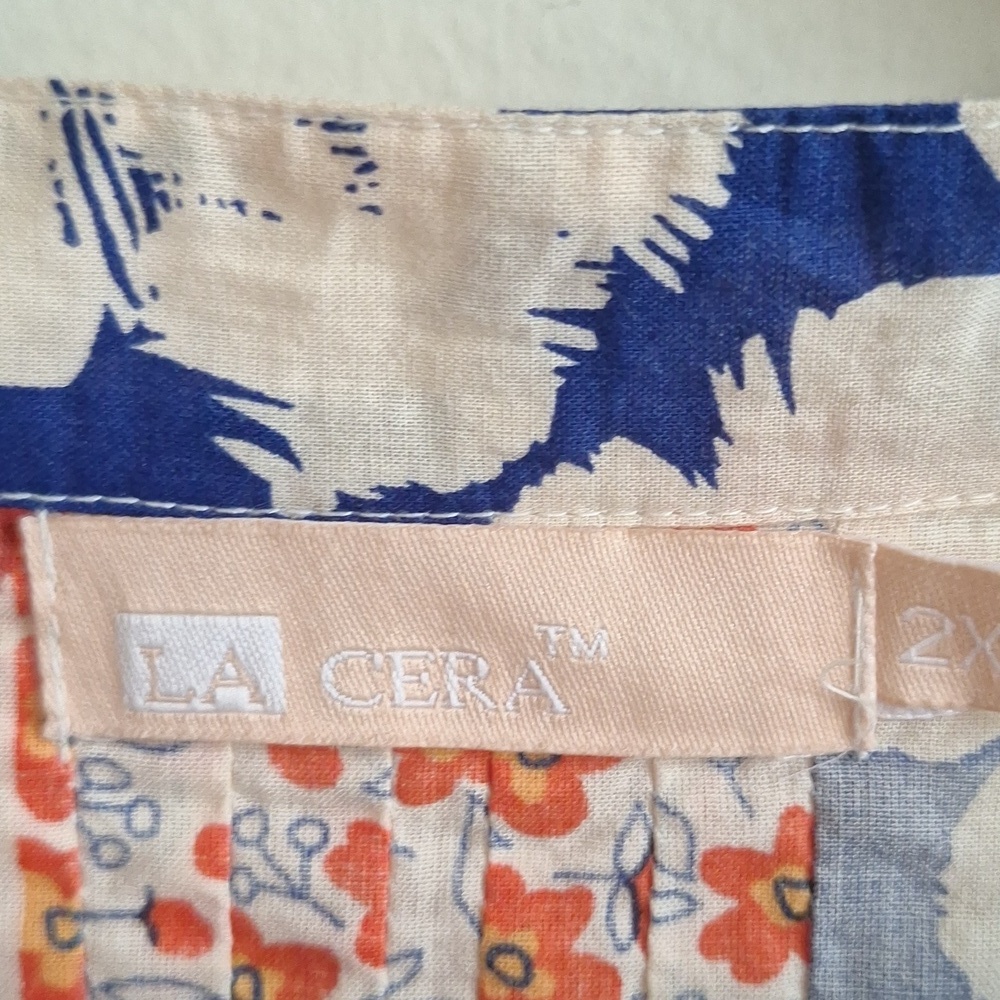 LA Cera Cotton Orange Blue Floral Button Down Tunic Size 2X - Picture 7 of 9